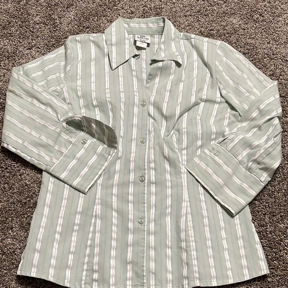 Tailor B. Moss women’s Small dress button down shirt mint green white stripes